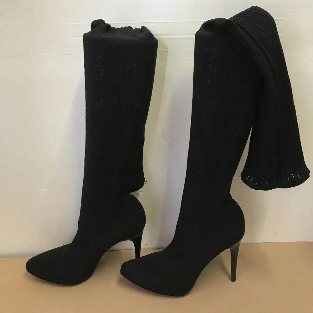 Donald J Pliner Elektra Black Crepe Elastic Over The Knee Boots RARE